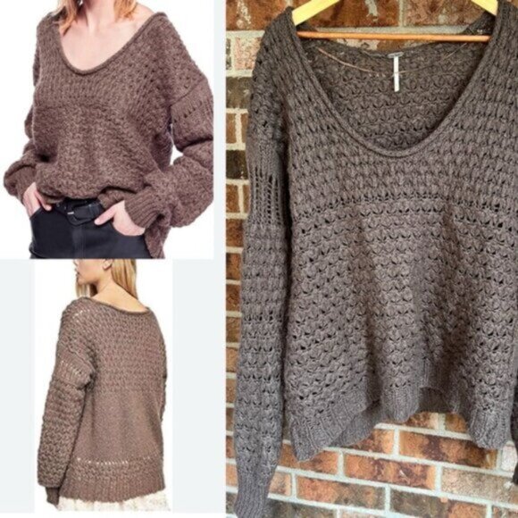 Free People  *Crashing Waves Pullover Sweater Brown Knit Relaxed Womens  Small - Picture 1 of 13